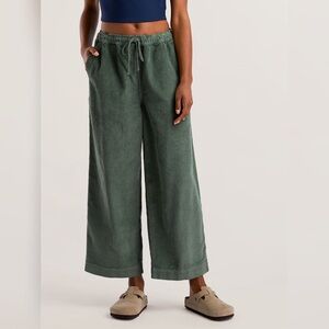 Toad&Co Cascadia Pull On Green Corduroy Drawstring Wide-Leg Pants - L